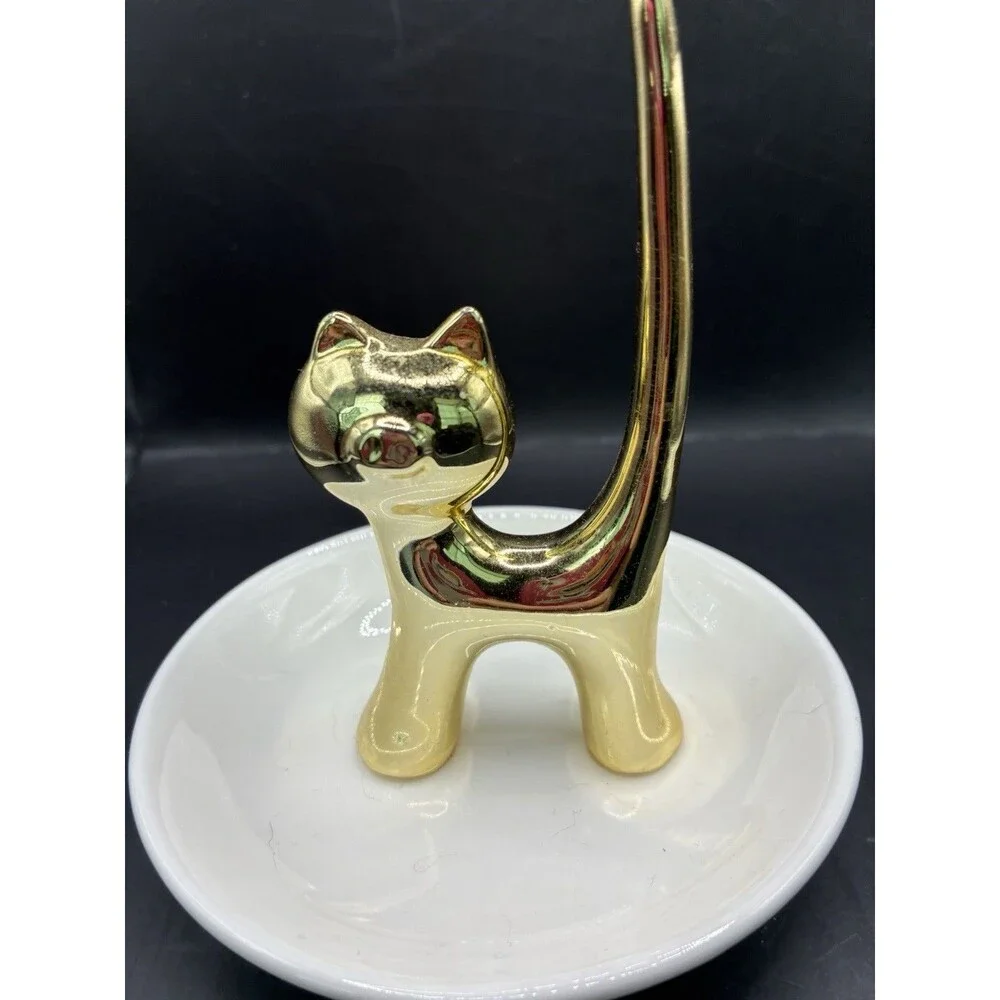Porcelain Cat Dish Ring Holder And Jewelry Tray